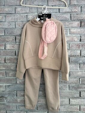 90 Degree by Reflex Girls Beige/Tan Pullover Hoodie & Joggers Set Size M/10